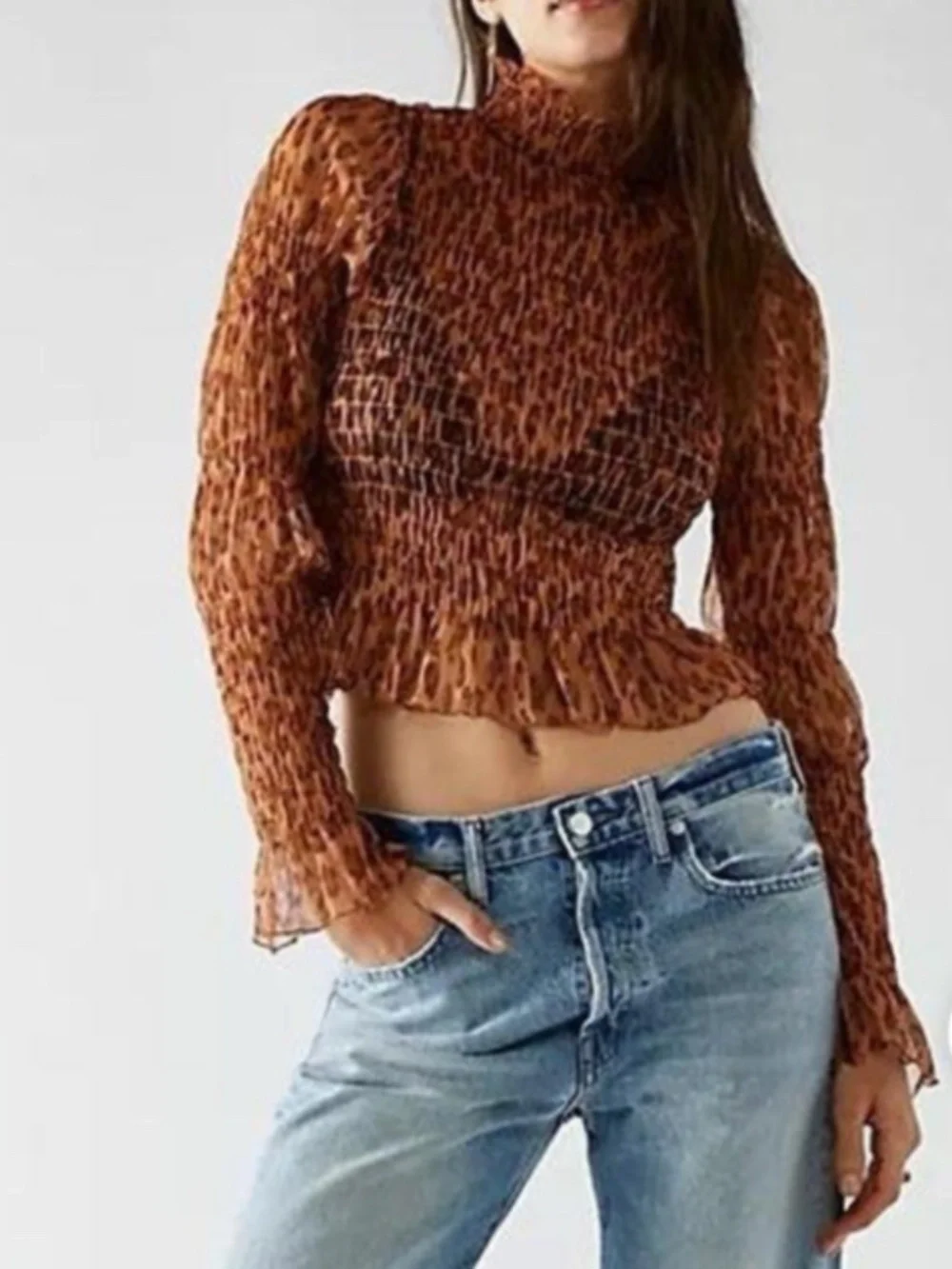 Free People Hello There Top Leopard Print Mesh Top - S